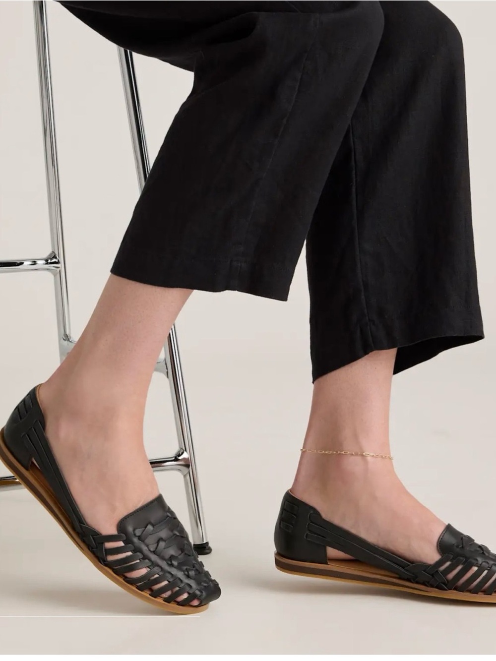 Quince Black Woven Leather Huarache Flats